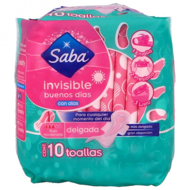 SABA TOALLA FEMENINA ULTRA INVISIBLE 10 PZAS