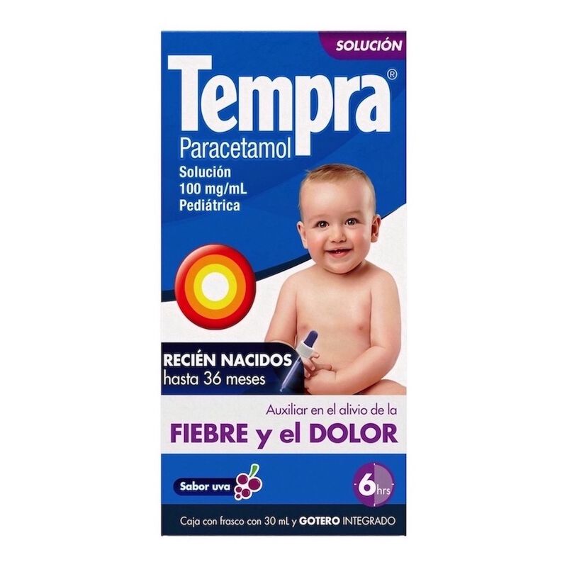 Tempra Solución Pediátrica Fiebre y Dolor Sabor Uva de 30 ml