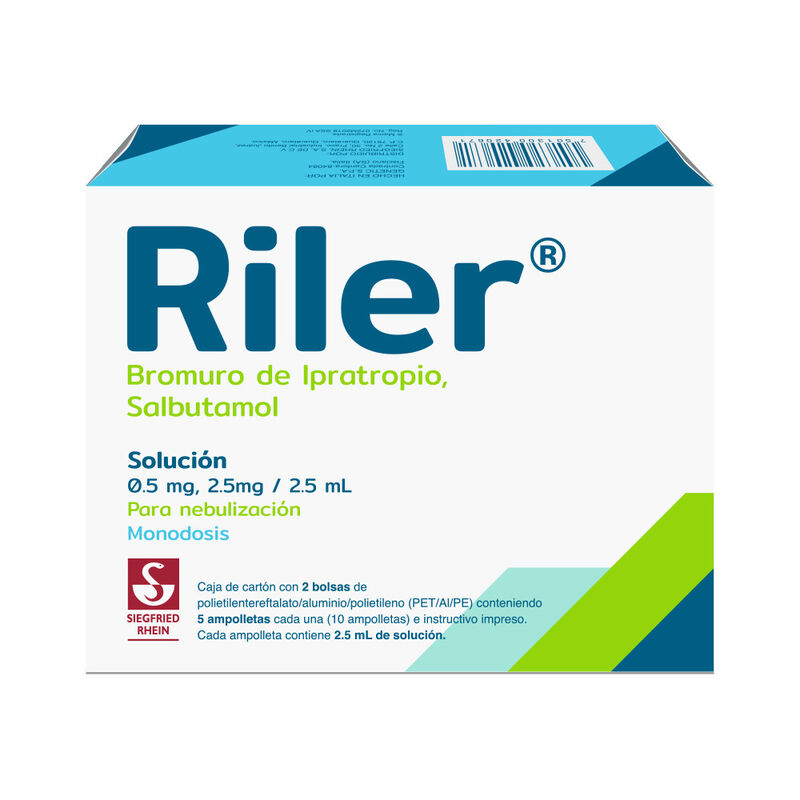 Riler 0.5 mg / 2.5 mg - Caja con 10 ampolletas de 2.5 ml (Ipratropio y Salbutamol)
