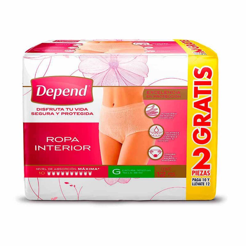 DEPEND ROPA INTERIOR MUJER GRANDE 10 PZAS